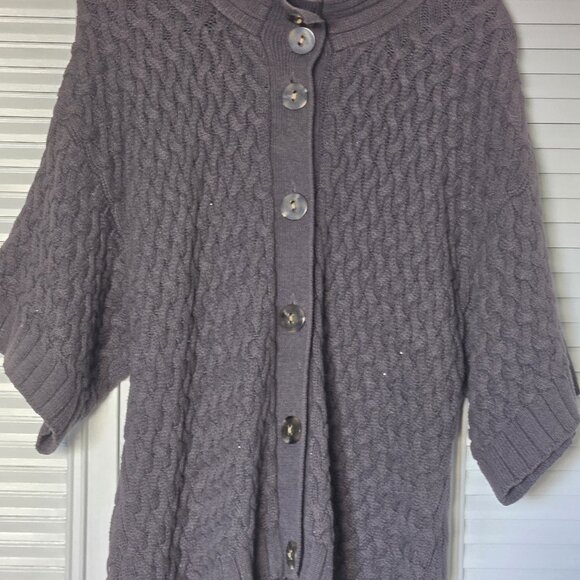 Macy's | Style & Co | Cable Knit Grey Cardigan Sweater/Poncho - Picture 2 of 6